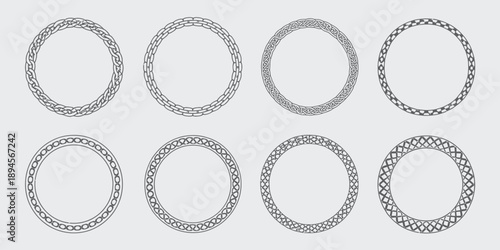 Celtic Circular Frame Collection, Vintage Round Borders Featuring Traditional Celtic Knotwork, Braided Ornaments, Northern Irish Decorative Motifs, and Mystical Magical Pattern Vector Illustrations.