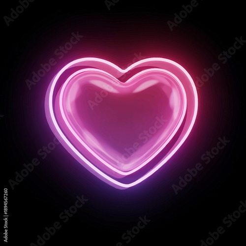 Vibrant pink neon heart glowing brightly in dark background