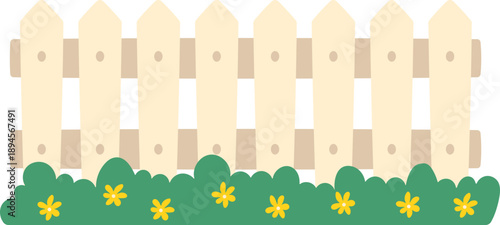 Illustration of Wooden Fence with Flowers