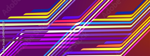 High-tech abstract background with glowing colorful horizontal and diagonal lines layered on a dark purple and burgundy gradient