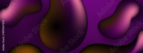 Creative purple background featuring golden and magenta fluid organic shapes with soft shadows for a luxury artistic feel