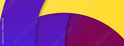 Bold abstract design with deep purple and vibrant yellow overlapping curved layers and sharp professional shadows