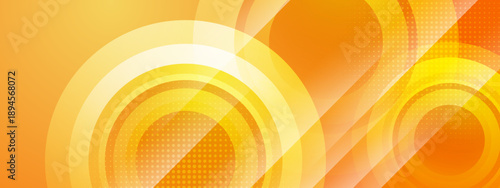 Futuristic yellow and orange background with abstract circles and halftone dot patterns