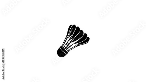 A detailed black and white illustration of a badminton shuttlecock.