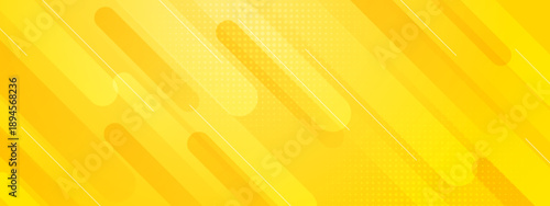 Energetic yellow background with diagonal rounded shapes and halftone dots