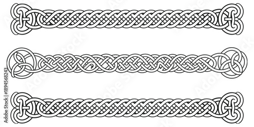 Celtic Decorative Border Designs Featuring Knotwork Spirals, Triquetra Symbols, and Triskele Motifs, Rooted in Ancient Heritage, Mythology, and Classic Ornamental Illustration Styles.