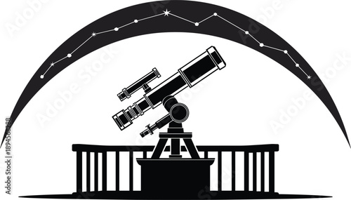 Telescope On Pedestal Under Constellation Arc Silhouette astronomy space