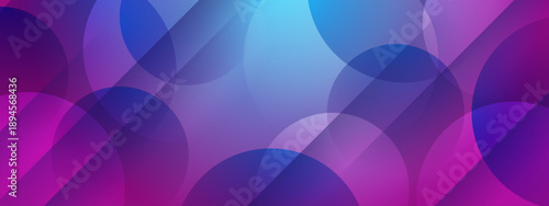Vibrant geometric composition featuring purple and blue translucent rounds with diagonal light effects for modern web banners