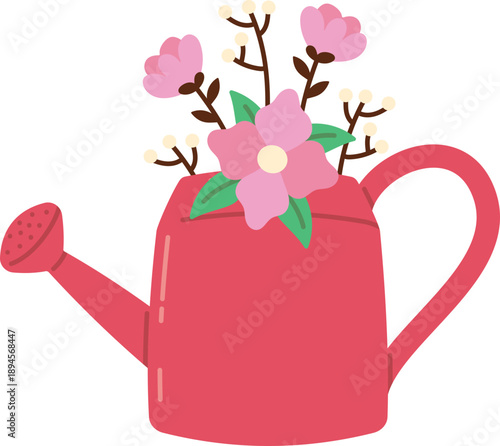 Illustration of Watering Can with Flowers