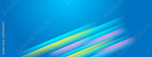 Futuristic motion effect with colorful diagonal light streaks on a clean cyan blue background for technology headers