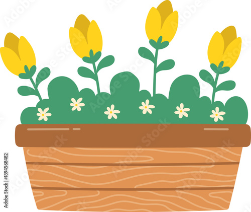 Illustration of Flower Pot with Yellow Flowers