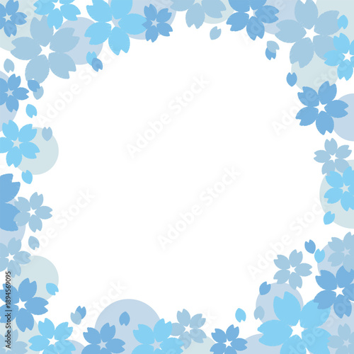 Cute Japanese-style cherry blossom frame. It is decorated with material. It is square. It is light blue.