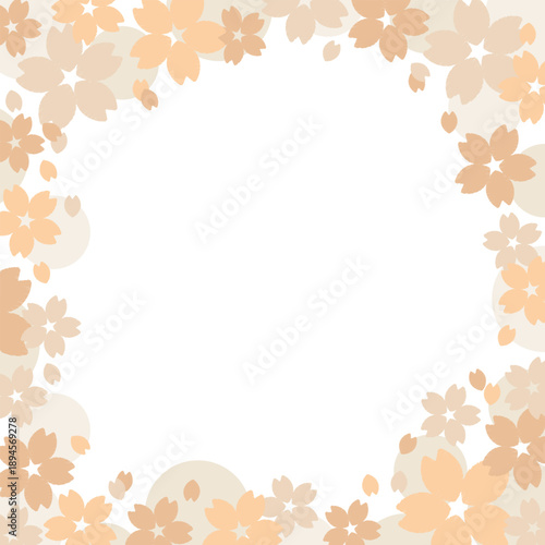 Cute Japanese-style cherry blossom frame. It is decorated with material. It is square. It is orange.