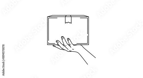 A hand holding a simple line drawing of a cash register from a top view in a commercial environment