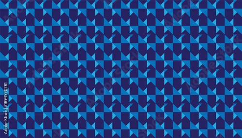 Seamless deep blue geometric prism pattern. Abstract vector background with dynamic overlapping triangle motifs in various blue tones