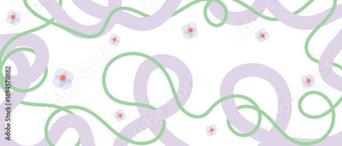 Kids abstract swirl background vector with soft pastel curves and tiny flowers. Playful illustration design for children posters, wall art and nursery decor.