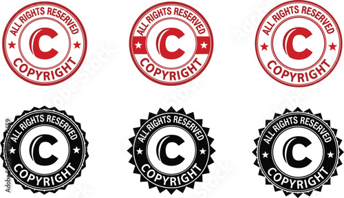 Copyright All Rights Reserved Circular Stamp Icons Red and Black seal
