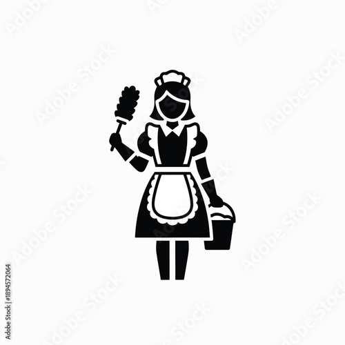 Silhouette of a Maid with Cleaning Tools