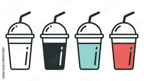 Colored drinks in cups with straws colorful beverage