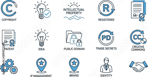 Intellectual Property Icons Including Copyright Patent Idea and Brand vector illustration