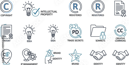 Intellectual Property Rights Icons Copyright Patent Trademark Idea Brand vector illustration
