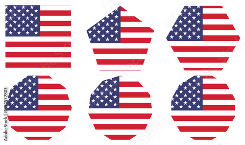 United States USA Flag Vector Set with Transparent Background,  American flag vector icon set, United States flag set	