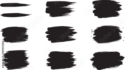 Collection of black brush stroke artworks in various shapes and sizes Vector