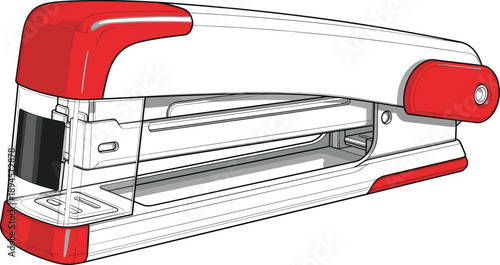 Red And White Office Stapler With Transparent Staple Compartment office supplies stationery