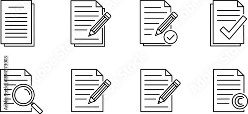 Set of Outline Icons for Document Management and Copyright paper file
