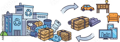 Recycling facility processing waste into raw materials for manufacturing new products