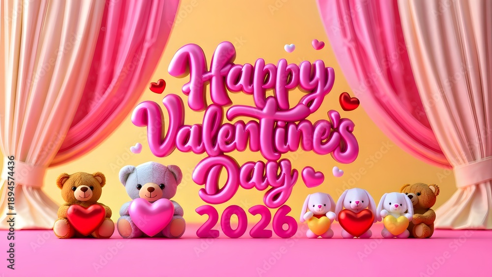 Obraz premium Celebrating valentine's day 2026 with adorable bears and hearts