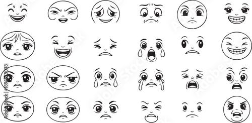 Collection of various emotion faces illustrations Vector