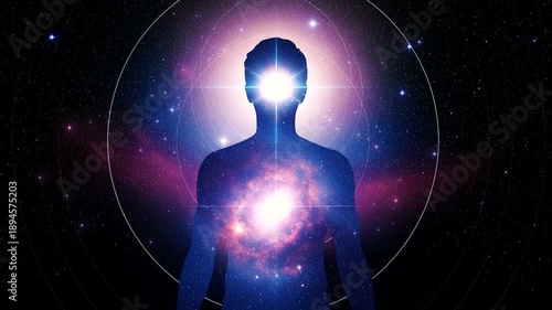 Meditative Silhouette with Cosmic Energy Center.