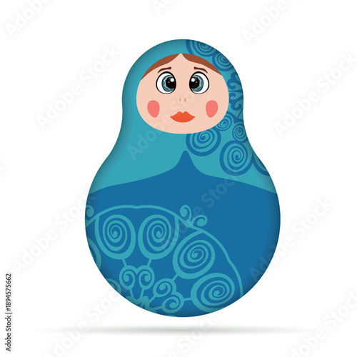 Russian Matryoshka. Traditional Russian folklore dolls with big eyes and lips. Babushka doll with hohloma, traditional painted floral pattern. Hand drawn vector illustration.