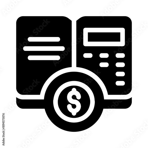 Book with a calculator and a dollar sign, ideal for finance or accounting concepts, saving money, budget planning, or education.

