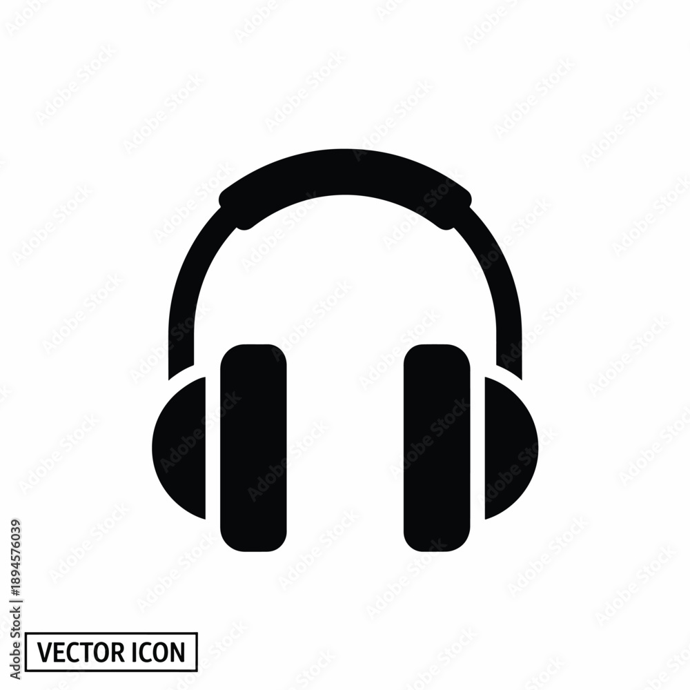Fototapeta premium Headphones Icon Black Silhouette on White Background