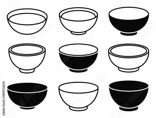 Collection of Black and White Bowl Icons in a Grid Layout