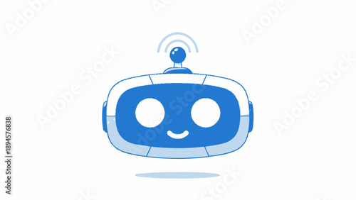 Cute blue robot head with smiling face and antenna.