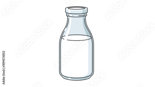 Glass bottle filled with fresh white milk isolated on white background.