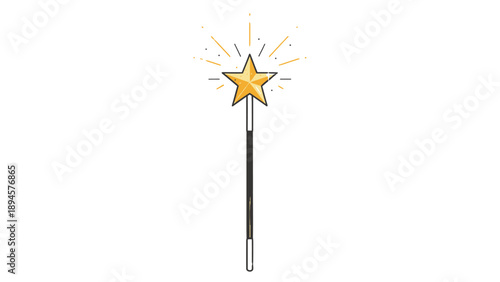 Magic wand with glowing star and sparkling light effects.