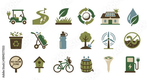 Golf instruction and etiquette line icon set with player, swing, and rules