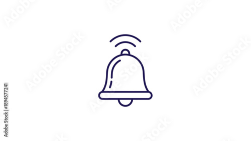 Minimalist line art icon of a ringing bell with sound waves.