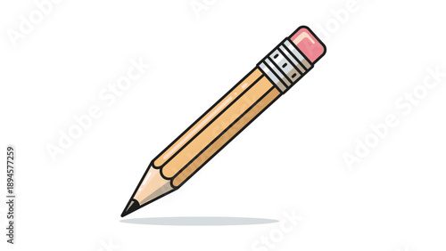 Simple wooden pencil with pink eraser isolated on white background.