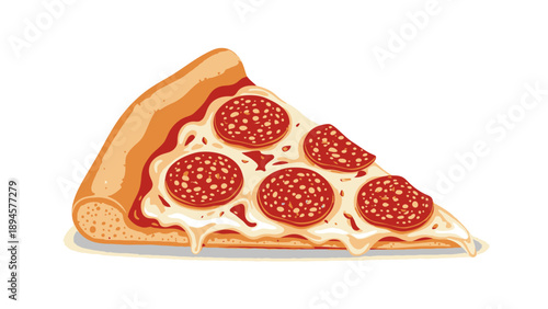 Illustration of a single slice of pepperoni pizza with melted cheese and a golden crust.