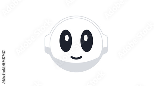 Cute robot face with big eyes and simple design on white background.