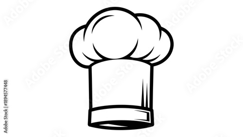 Simple black and white illustration of a chef's hat with puffy top and structured base.