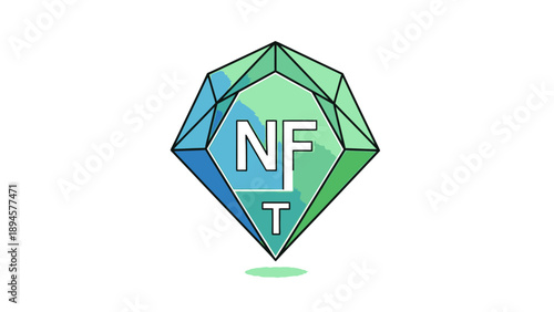 Abstract geometric polygonal diamond shape with NFT letters in modern style.