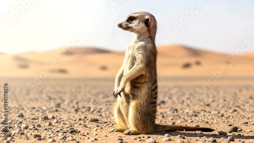 Meercat Standing in Desert Landscape.
