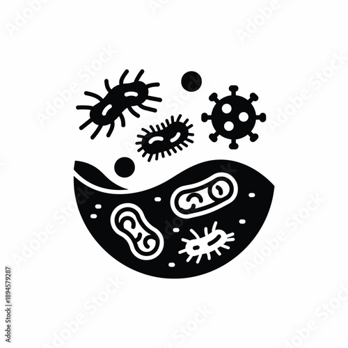 Black and White Icon of Bacteria and Viruses