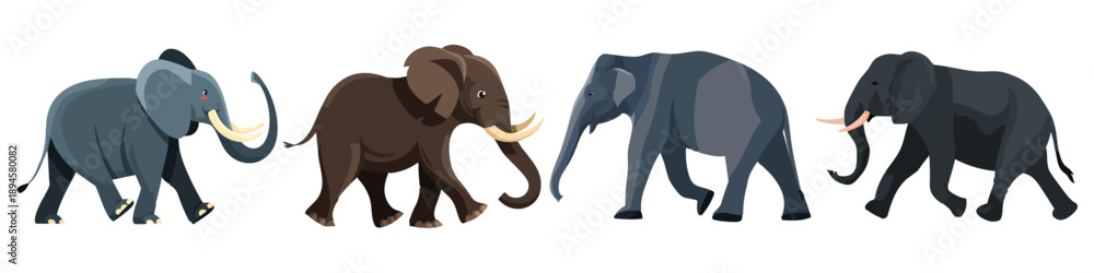 Fototapeta premium Walking Elephant Majestic Wildlife Flat Vector Illustration on Transparent Background